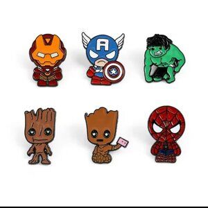 6 Pcs Superhero Collection Enamel Pin Set, Hulk, Spiderman, Groot, Ironman
